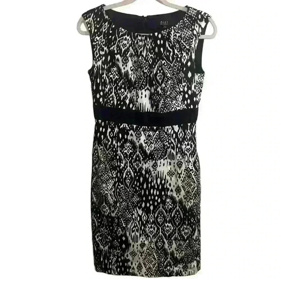Alex Marie Size 4 Black/White Career Sleeveless Textured Lined Sheath Dress - Picture 1 of 6